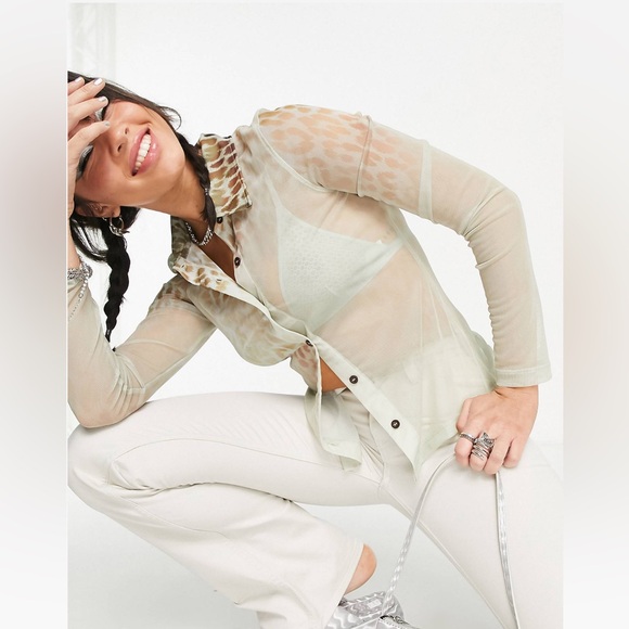 NWT ASOS Weekday Mesh Button Down - Picture 4 of 16